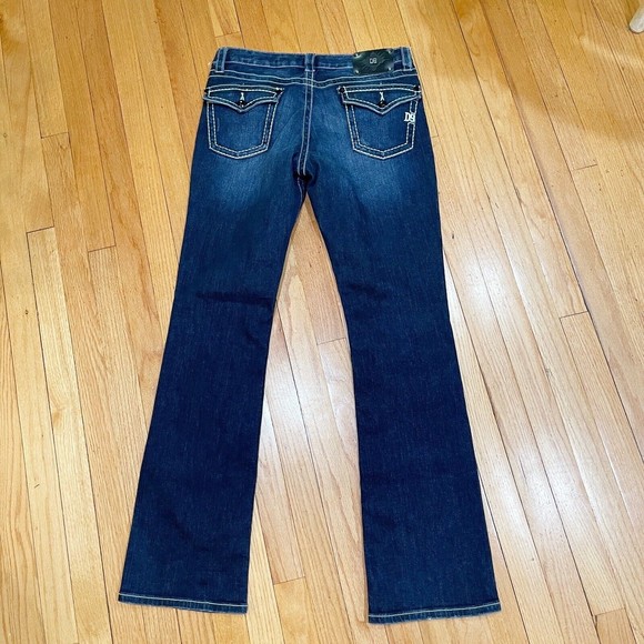 D9 District 9 Slick Womens Bootcut Jeans Size 31 Thick Stitching Dark Wash EUC - Picture 8 of 13